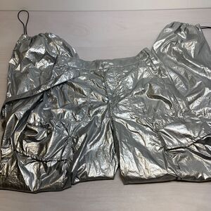 Zara Silver Foil Parachute Pants Baggy High Rise Pockets Harem Women’s Size XS